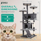 Cat Tree for Indoor Cats Cat Condo Cat Tower with Scratching Post Cat Tease Ball Perches Platform for Small and Medium Cats 54 Inch Multi-Level, Ashy