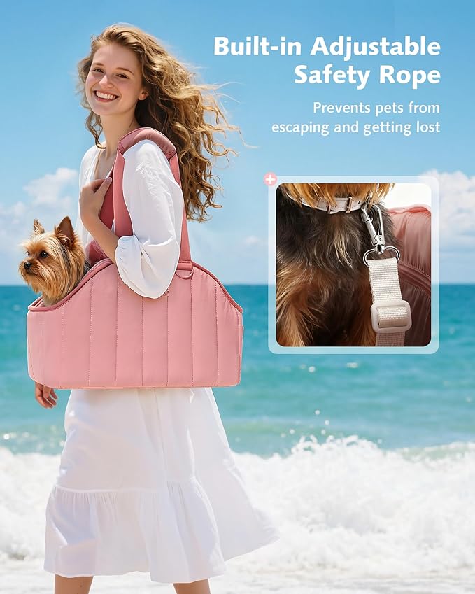 Pecute Dog Purse Carrier, Lightweight Dog Carriers for Small Dogs with Large Pockets, Dog Soft-Sided Carriers up to 6.6lbs, Pet Carrier for Puppy Cat, Suitable for Travel, Subway, Pink