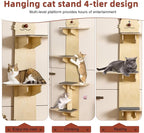 4-Tiers Vertical Cat Tree Over The Door, Door Hanging Cat Shelves, Cat Door Hanger with Scratching Post, Pads & Tease Cat Ball, Door Cat Climber for Indoor Kittens Jumping & Playing 170cm