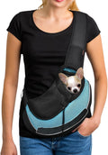 YUDODO Pet Sling Carrier for 5-9 lbs Small Dogs & Cats – Hands-Free Puppy Carrier with Safety Hook, Large Zipper Pocket, Soft Breathable Mesh, Adjustable Strap & Reflective Strip (Cyan 3.0 M)