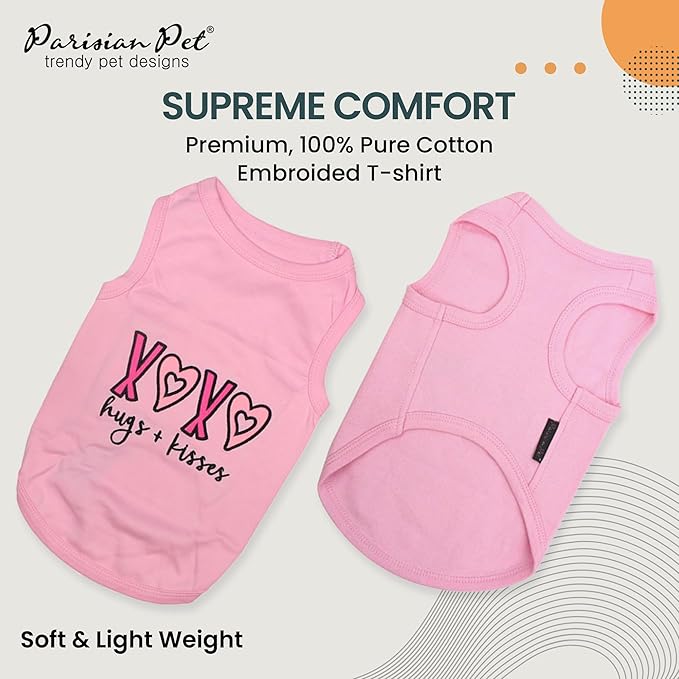 Parisian Pet Dog Shirt – 100% Cotton Shirts for Large Dogs – Pink XOXO Sleeveless Puppy Clothes – Lightweight and Breathable Girl Dog Clothes – Summer Pet Apparel - Stretchy Tshirts for Dogs