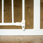 Regalo Safety 29-38.5" Baby Gate for Doorways & Bottom of Stairs, Pressure Mounted Baby Gate with Door for Babies, Toddlers & Pets, Tested & Safe for 30 Years, American Designed, American Owned, White