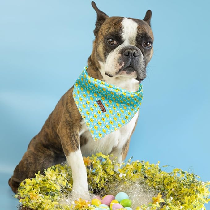 Elegant little tail Easter Dog Bandana, Chicken Eggs 1PC Washable Dog Scarf Female or Male Square Bib Kerchief Scarf Adjustable Pet Bandana for Medium Large Dogs
