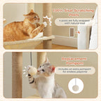 Wooden Cat Tree, 56.3-Inch Modern Cat Tower for Indoor Cats Large Adult, Multi-Level Cat Condo with Large Hammock, Scratching Posts, Washable Removable Cushion & Non-Slip Jump Platforms, Beige