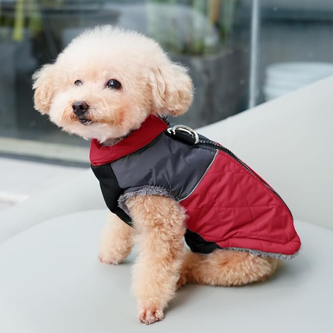 Warm Fleece Dog Coats for Medium Dogs,D-Rings Waterproof Puppy Jacket for Cold Winter,Red XL