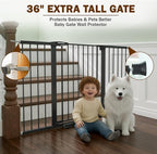 Mumeasy 36" Extra Tall Baby Gate for Doorways, 29.7"-57" Extra Wide Dog Gate for Stairs, Pressure Mounted Auto Close Pet Safety Gate with Easy Walk Thru Door, Large Indoor Child Gate for House, Black