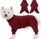 ROZKITCH Warm Dog Coats for Small Dogs with Four Legs, Soft Fleece Pajamas with Warm Fleece,Lightweight Pet Coat for Indoor Sleeping Outdoor Walking with Leash Hole Pet Red S