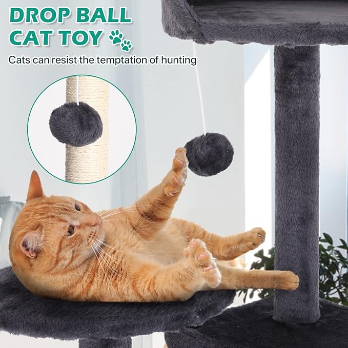 Cat Tree for Indoor Cats Cat Condo Cat Tower with Scratching Post Cat Tease Ball Perches Platform for Small and Medium Cats 54 Inch Multi-Level, Light Gray