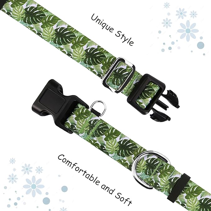 Limited Slip Collar for Dogs with Buckle Adjustable Nylon Tropical No Pull Martingale Training Dog Collars (Palm Leaf, Medium)