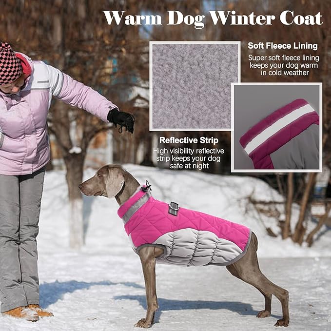 Lelepet Dog Coat Warm Dog Winter Coat Waterproof Dogs Jacket with Harness Built in Reflective Pet Fleece Vest Zip-Up Cold Weather Coats for Extra Large Dogs Turtleneck & Windproof Coats Great Dane 3XL