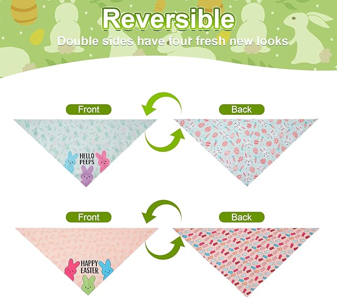Easter Dog Bandanas Small 2PCS, 4 Pattern Colorful Scarf for Boy and Girl, Triangle Reversible Bibs Breed for Puppy Cats Pets