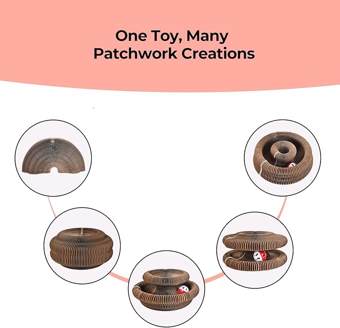 Cat Toy Magic Organ Cat Scratcher Cardboard with Bell Ball, Foldable Design& Changeable Accordion Shape,Exercise Anxiety Relief Toy for Indoor Cats and Protect the Furniture