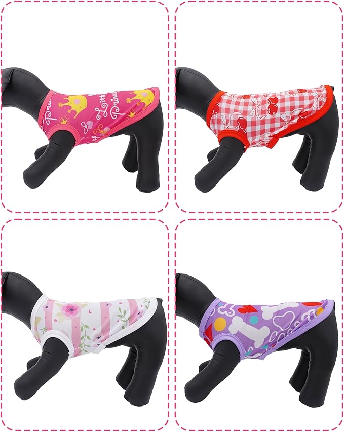 PET SHOW 4 Pack Dog Shirts for Small Doggies Female Tank Top Tee Red Pink T-Shirts Pets Sleeveless Vest Cats Girl Puppy Clothes(Medium)