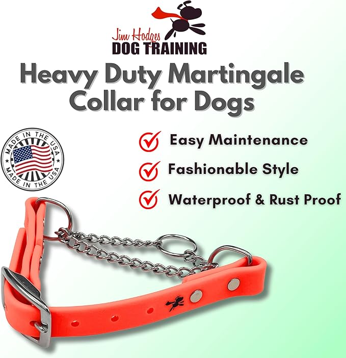 Martingale Collar for Dogs, Biothane, Stainless Steel Hardware, No Pull, Made in The USA, Professional Grade, XXS, Orange