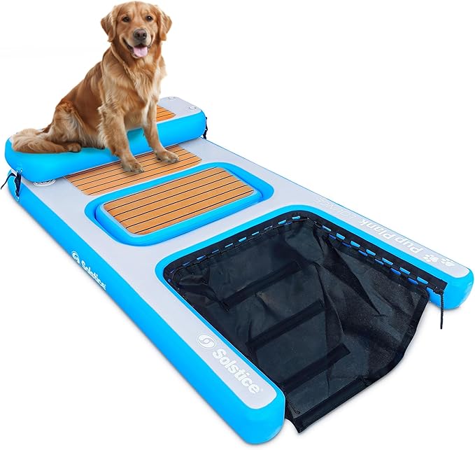 SOLSTICE Inflatable Pup Plank, Dog Water Ramp for Boats & Docks, Lounge, 250 lb Capacity - Floating Platform for Pets for Lake, River, Beach & Swimming Pool, Includes Pump, Patent-Protected Design