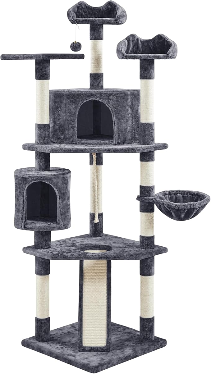 Topeakmart Cat Tree Large Cat Tower 79inch for Indoor Cats Multi-Level Cat Tree with Scratching Posts & Basket & Scratching Posts as Activity Center, Play House,Dark Gray
