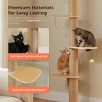 Floor to Ceiling Cat Tree for Indoor Cats, 5-Tier Adjustable Height (79-103 Inch) Sturdy Wooden Tall Cat Climbing Tower with 4.1" Thick Scratching Posts, Acrylic Cave, Non-Slip Pads & 3 Pompoms