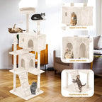 70in Cat Tree for Indoor Cats, Cat Tower with Cat Scratching Post, Multi-Level Cat Furniture, Cat Tower with Funny Toys for Kittens-Beige