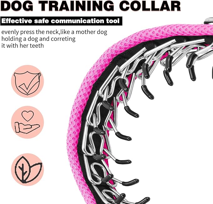 Martingale No Pull Dog Collar for Large Medium Small Dogs, Heavy Duty Nylon Adjustable Reflective Anti Pull Slip Collar with Buckle for Training Walking Hunting M Hot Pink