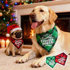 Christmas Dog Bandanas Naughty & Nice List Print - Santa's Favorite Trouble Maker - Pet Holiday Scarf Costume Gift, Green Plaid, Extra Large Breed, 75lbs+