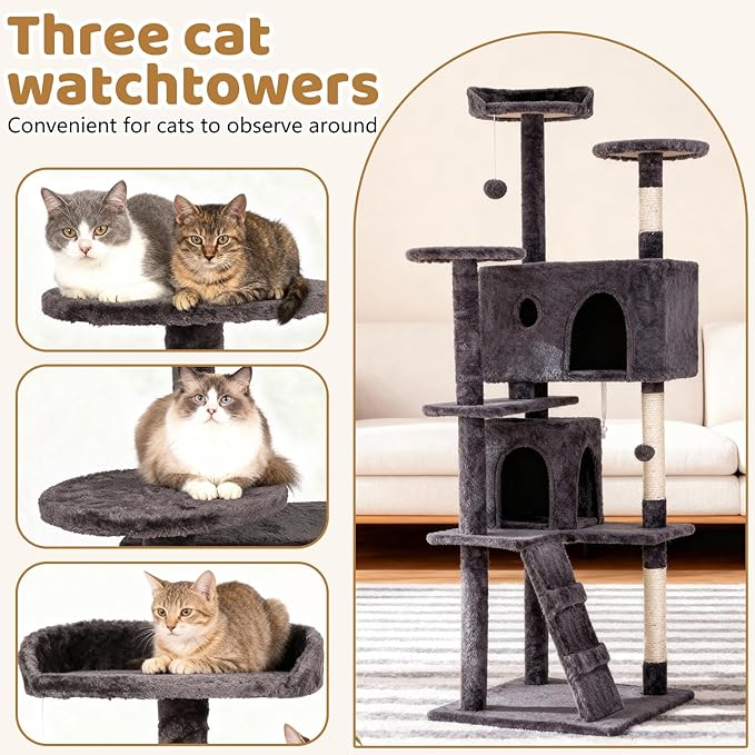 BestOffice 70 Inch Cat Tree, Multi-Level Cat Tower with Condo, Perches, Sisal Scratching Posts, Climbing Ladder,Indoor Activity Center Play House for Kittens & Adult Cats, Ashy