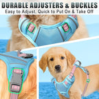 BARKBAY No Pull Dog Harness Large Reflective Dog Harness with Front Clip and Easy Control Handle for Walking Training Running with ID tag Pocket(Baby Blue & Baby Pink,S)