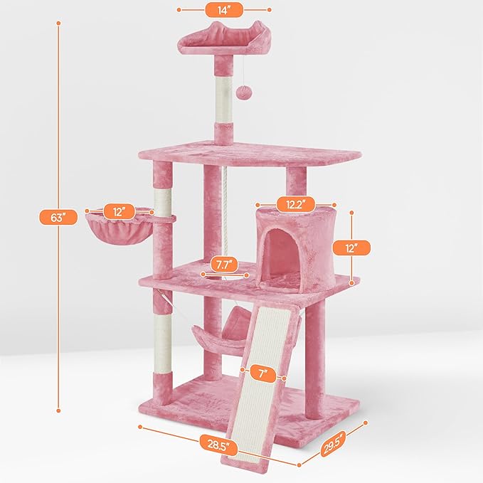 Topeakmart Cat Tower for Indoor Cats 63.5inch, Cat Furniture Condo with Scratching Posts as Kitten Activity Center, Pink