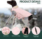 Kuoser Large Dog Coat, Cold Weather Reflective Waterproof Dogs Jacket with Warm Fleece Lining, Turtleneck Dog Winter Coat with Zipper, Doggy Snow Jacket Pet Coats for Small Medium Large Dogs, Pink L