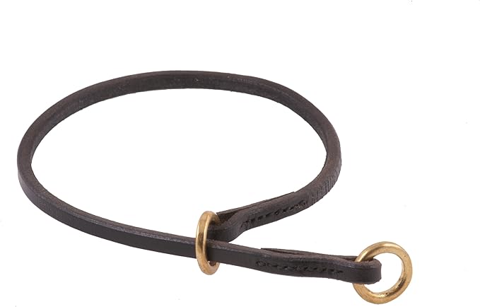 Alvalley Flat Leather Slip Dog Collar - Super Soft Durable Strong Hand Stitched Leather Dog Collar - Suitable for Training & Walking (Tan, 14in Length, 5mm Thickness)
