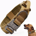 Tactical Dog Collar, Adjustable Military Training Nylon Dog Collar with Control Handle and Heavy Quick-Release Metal Buckle for Small Medium Large Dogs, Brown XL