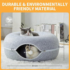 Peekaboo Cat Tunnel for Large Cats up to 10 lbs, Features A Jingle Ball, Removable and Washable Tunnel Bed, and a Cozy Donut Tunnel (Light Gray, 20 Inches)