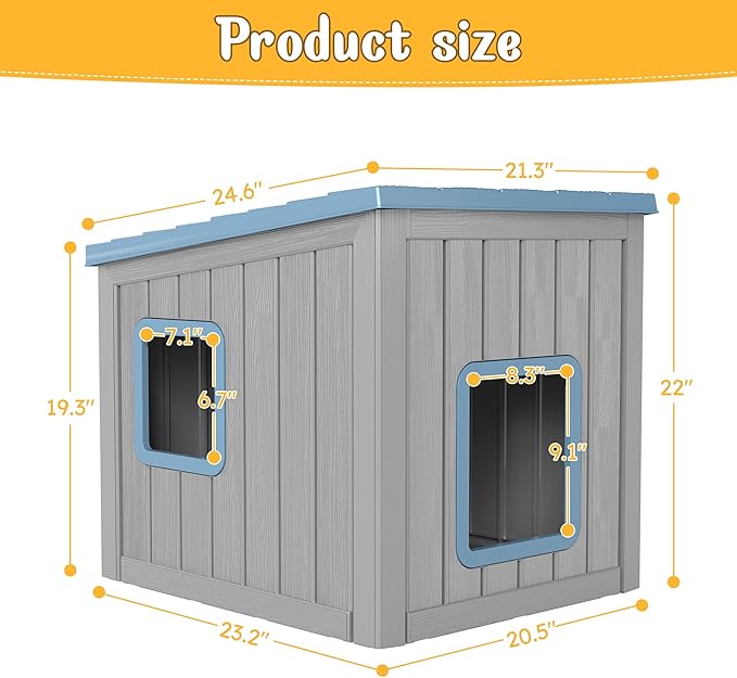 KAMABOKO Outdoor Cat Shelter Weatherproof PP Plastic Cat House for Winter, Insulated Cat Condo for Feral and Outdoor Cats with Waterproof Flat Base for Porch, Backyard, Blue