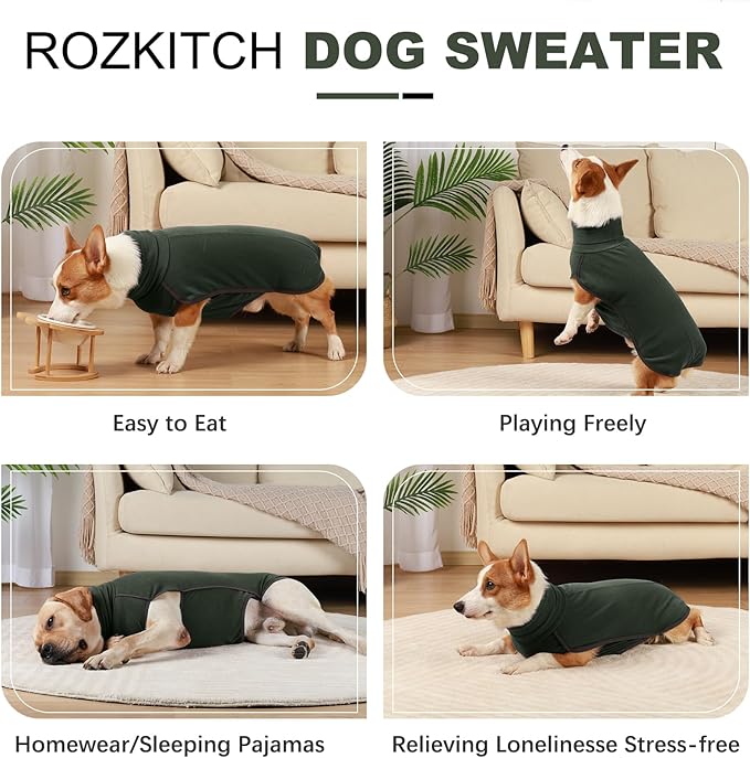 ROZKITCH Dog Winter Coat Soft Pullover Pajamas, Pet Windproof Warm Cold Weather Jacket Vest Cozy Jumpsuit Apparel Outfit Clothes for Walking Hiking Travel Sleep Green 2XL