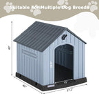 PUKAMI Large Dog House Outdoor Indoor, Plastic Dog House Weatherproof for Large Dogs, Sturdy Puppy Shelter with Air Vents and Elevated Floor, Easy Clean and Assemble (Grey, 37.2" D x 40" W x 40" H)
