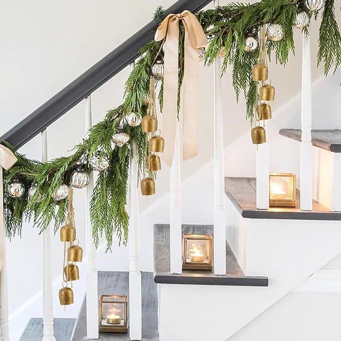 Gold Metal Vintage Bells with Jute Hanging Rope, Decorative Cow Bell for Weddings, Parties, and Christmas Wreaths, 1.7W x 2.8H