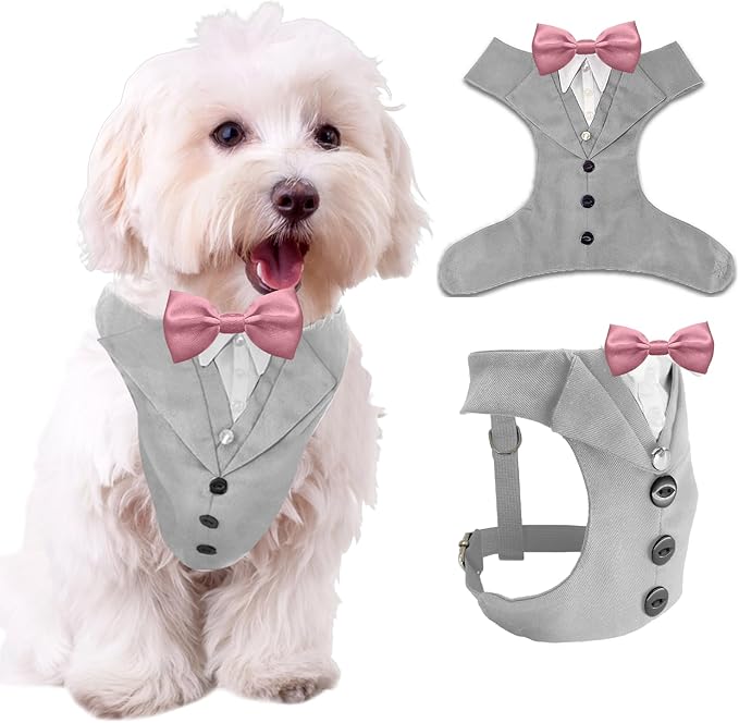AVERYDAY Dog Tuxedo for Wedding Outfit, Dog Suit and Tie Costumes for Birthday, Halloween, Cosplay, Christmas Party, Pet Formal Wear with Bowtie, Tux for Small Dogs, Chihuahua, Bichon, Maltese, Cats
