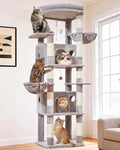 Taoqimiao 73 Inch Cat Tree XXL, Cat Tower for Indoor Cats, Large Cat Tree for Big Cats, Enlarged Platform, 2 Spacious Cat Condos, 9 Scratching Posts, 2 Cozy Baskets, F30W Light Gray