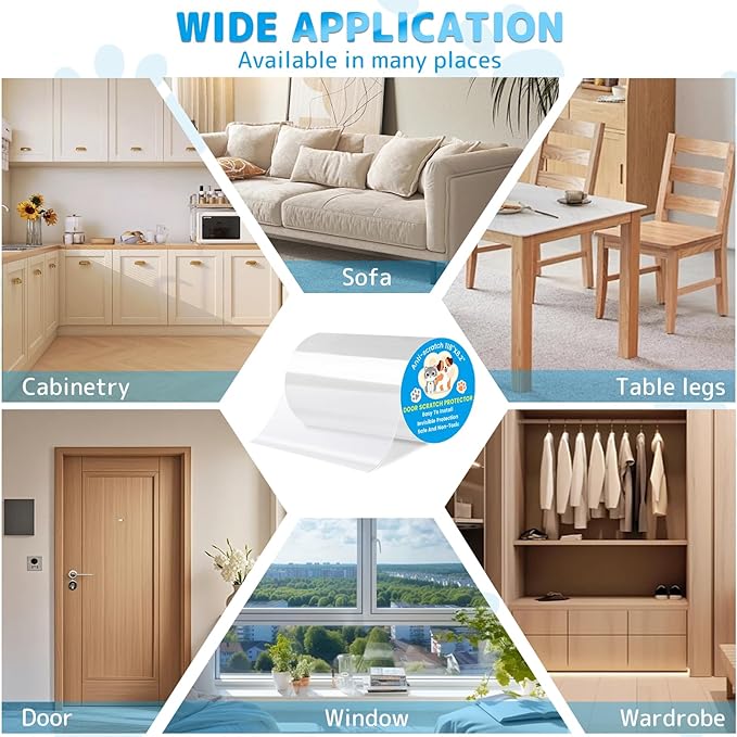 Door Protector from Dog Scratching, Cat Scratch Protector 8.3" x 200" Self-Adhesive Single Side Door Frame Furniture Protectors from Cats Dogs Scratch, Clear (200 X 8.2 INCH)