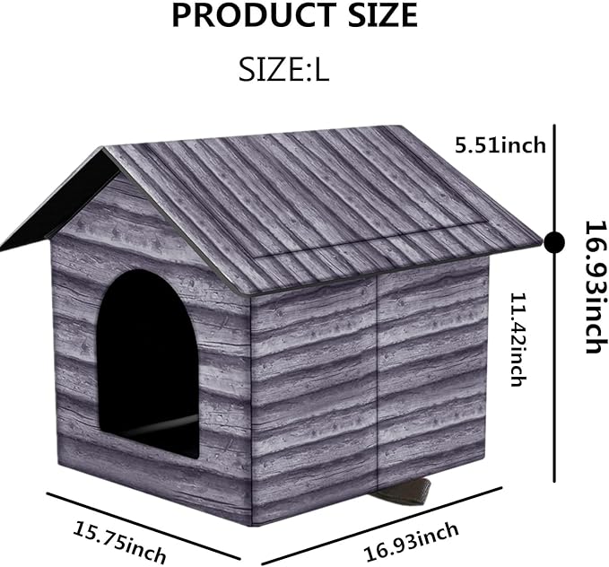 Outdoor Cat House Cat House for Outdoor and Indoor Use - Waterproof Shelter for Cats, Dogs, and Feral Animals (Grey Wood Color, Large)