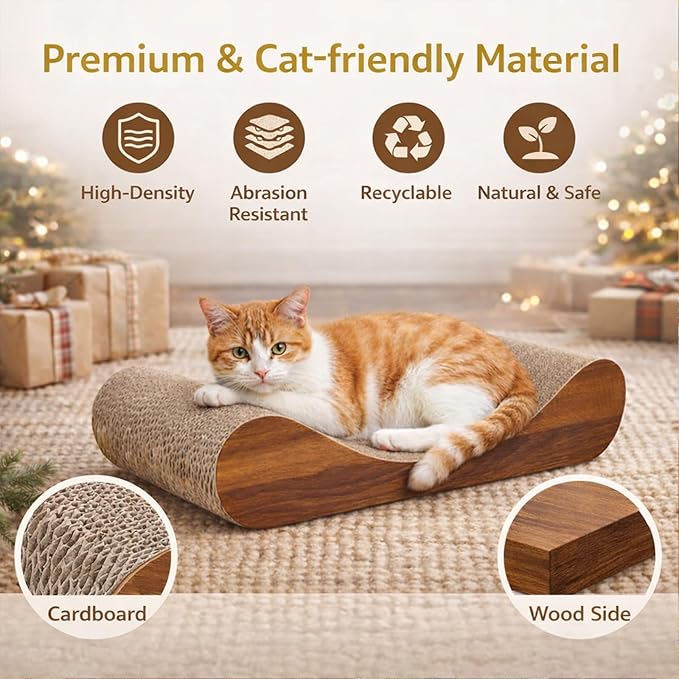 FluffyDream Cat Scratcher Cardboard, Scratching Pad House Bed Furniture Protector, Infinity Shape, Curved (Wood, Bone)