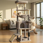 66 inches Cat Tree, Multi-Level Tall Modern Cat Tower for Indoor Large Cats Adult with Sisal Scratching Posts & Board, Padded Platforms, Hammock and Condo, Grey
