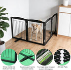 Dog Fence Indoor,Dog Gate Indoor for Doorway pet gate -4-Panel Freestanding, Hallways, House or Stairs -80x32-Inch Retractable Foldable Expandable Wood Pet by SFJC (Black) ﻿