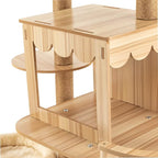 60in Cat Tree Tower for Indoor Cats,Modern Cat Tree Luxury Cat Tower Condo for Indoor Cats Large Adult with Scratching Post, House, Pompoms (Wood)