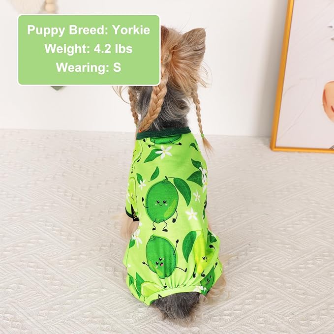 Dog Pajamas Pjs Spring Summer Dog Clothes for Small Dogs Girl Boy, Soft Stretchy Tiny Chihuahua Yorkie Puppy Clothes Doggie Onesies Cat Pet Jammies Outfit, Lemon, L