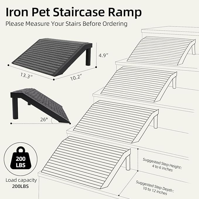 Dog Ramp for Stairs – Non-Slip Pet Steps with Locked-in Carpet & Iron Frame, Helps Senior Dogs & Small Breeds Climb Safely (4-Pack)