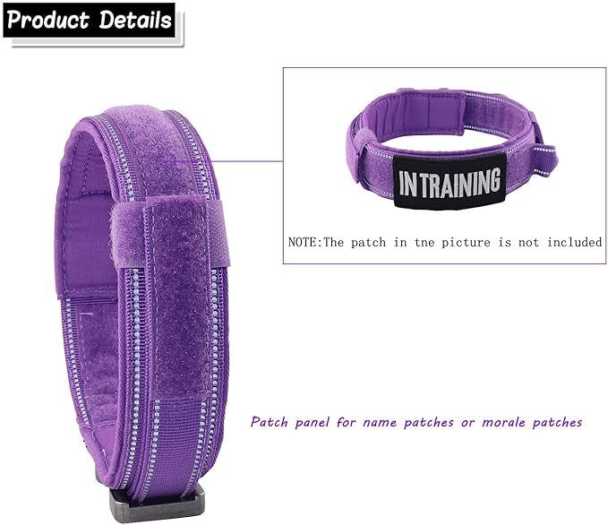 Tactical Dog Collar with Heavy Duty Metal Buckle and Control Handle for Medium Large Dogs Training(Purple, Large)