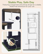 Globlazer Heavy Duty Cat Tree, 74in Sturdy Cat Tower for Large Cats Adult, Big Cat Tree with 7 Sisal Scratching Posts, 2 Padded Condos, 2 Dual-Ear Hanging Baskets, Enlarged Top Perch, S74, Dark Grey