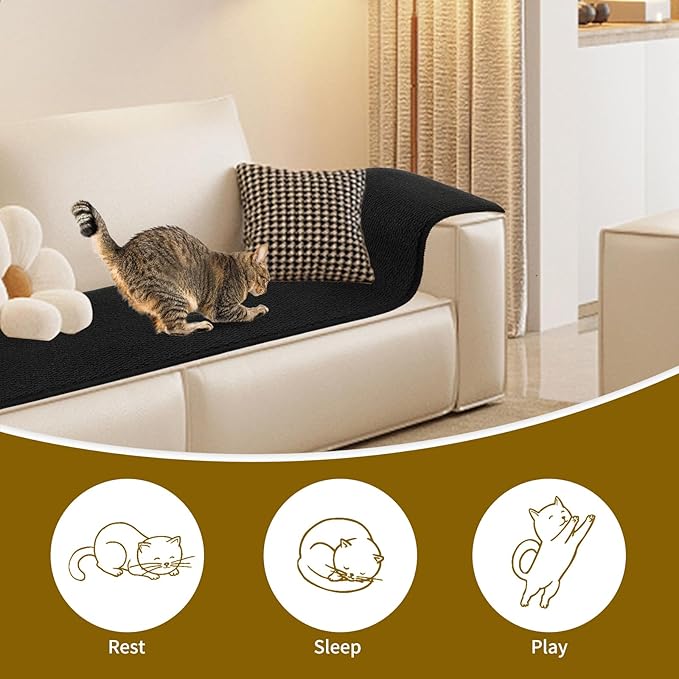 FHTONGE 71x15.8 Thickened Cat Wall Climbing Carpet with 16 Fixed Nails, Extra Large Tall Cat Scratch Pad for Wall, Wall Mounted Climbing Cat Scratcher for Furniture Couch Sofa Protector(Pure Black)