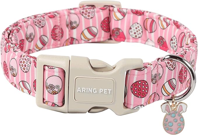 ARING PET Easter Eggs Dog Collar, Cute Adjustable Pink Striped Pet Collar with Quick Release Buckle for Dogs-L