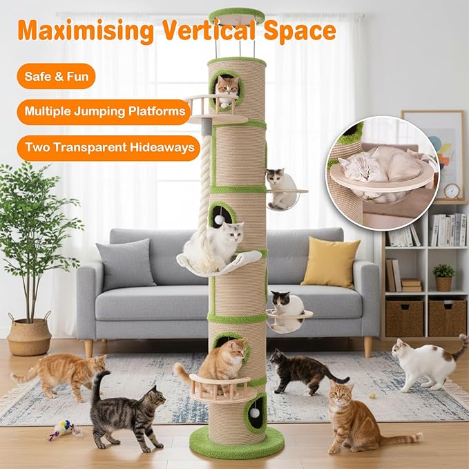 Generic Tall Cat Tree Tower with Sisal Scratching Pad Cat Climbing Frame Super Large Cat Tree Tower for Indoor Cats Adults